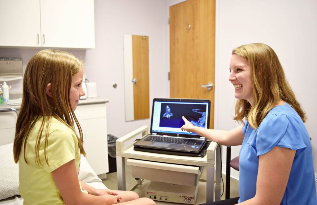 Photo of an appointment with a Pediatric Pelvic Health specialist.